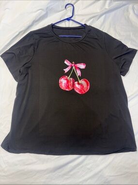 Black Short-Sleeve Tee with Cherry Bow Graphic